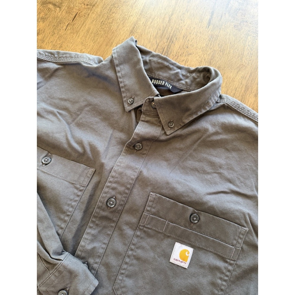 Carhartt Rugged Flex Work Shirt Mens L Gray Relaxed Fit Canvas L/S TW3554-M